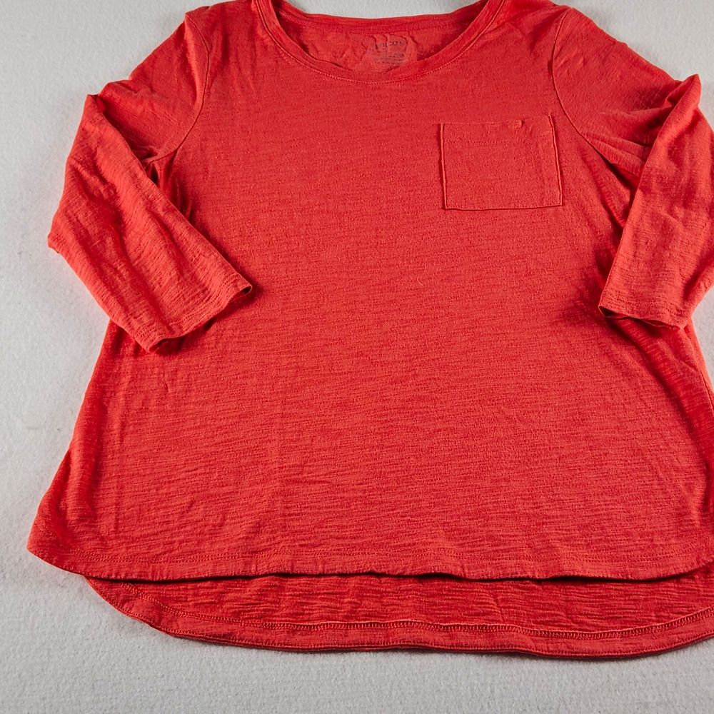 Chico's Ultimate Tee Coral Solid Knit Tunic Top 3/4 Sleeve Scoop Neck M